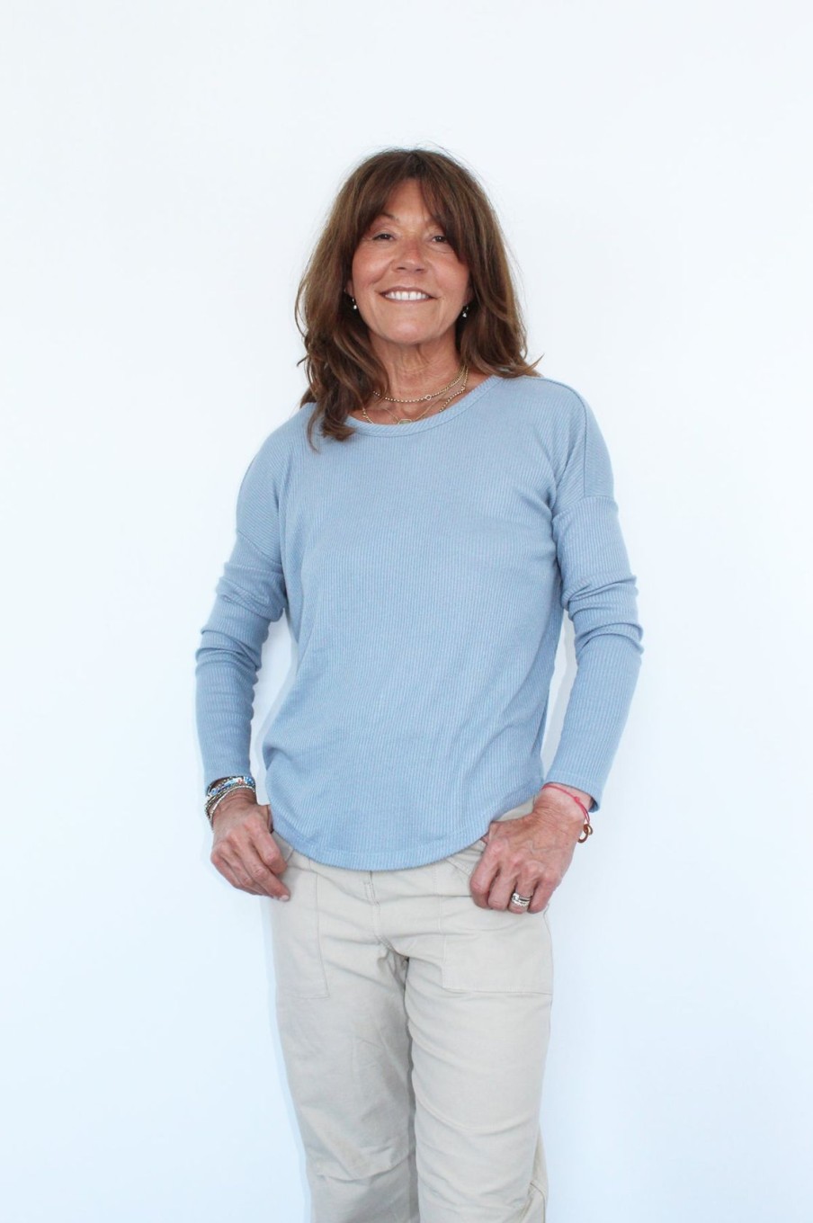 Women Rag & Bone Loungewear | R&B The Knit Rib Long Sleeve Top In Grydblue