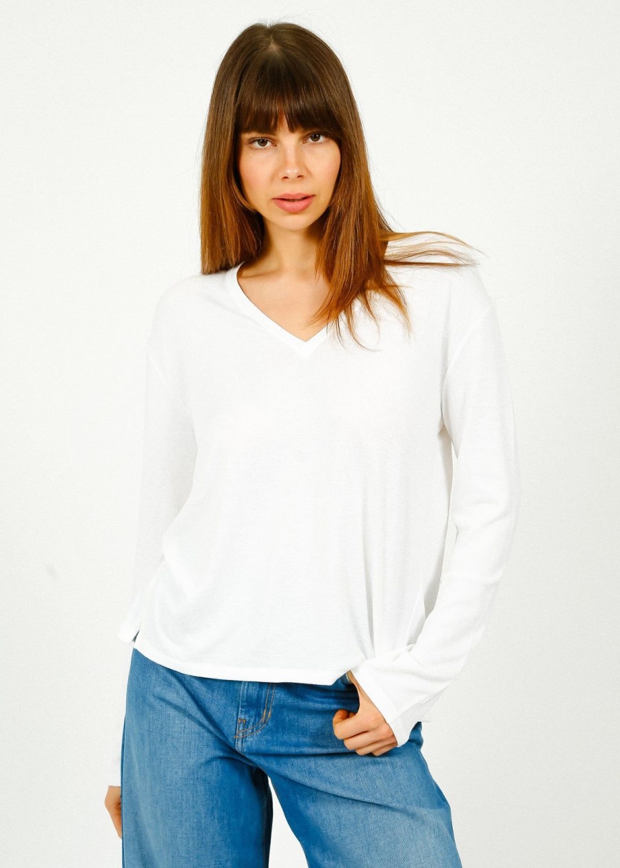 Women Rag & Bone Tops | R&B The Knit Vee Ls In White