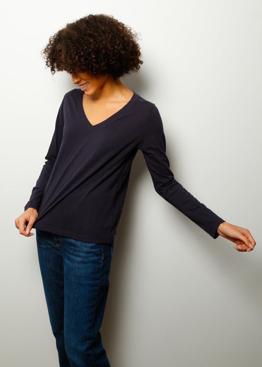 Women Velvet by Graham & Spencer Tops | V Bridget Long Sleeve Top In Ink