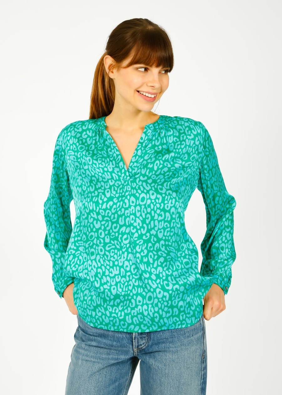 Women Primrose Park London Tops | Ppl Sandy Open Shirt In Leo 03 Blue
