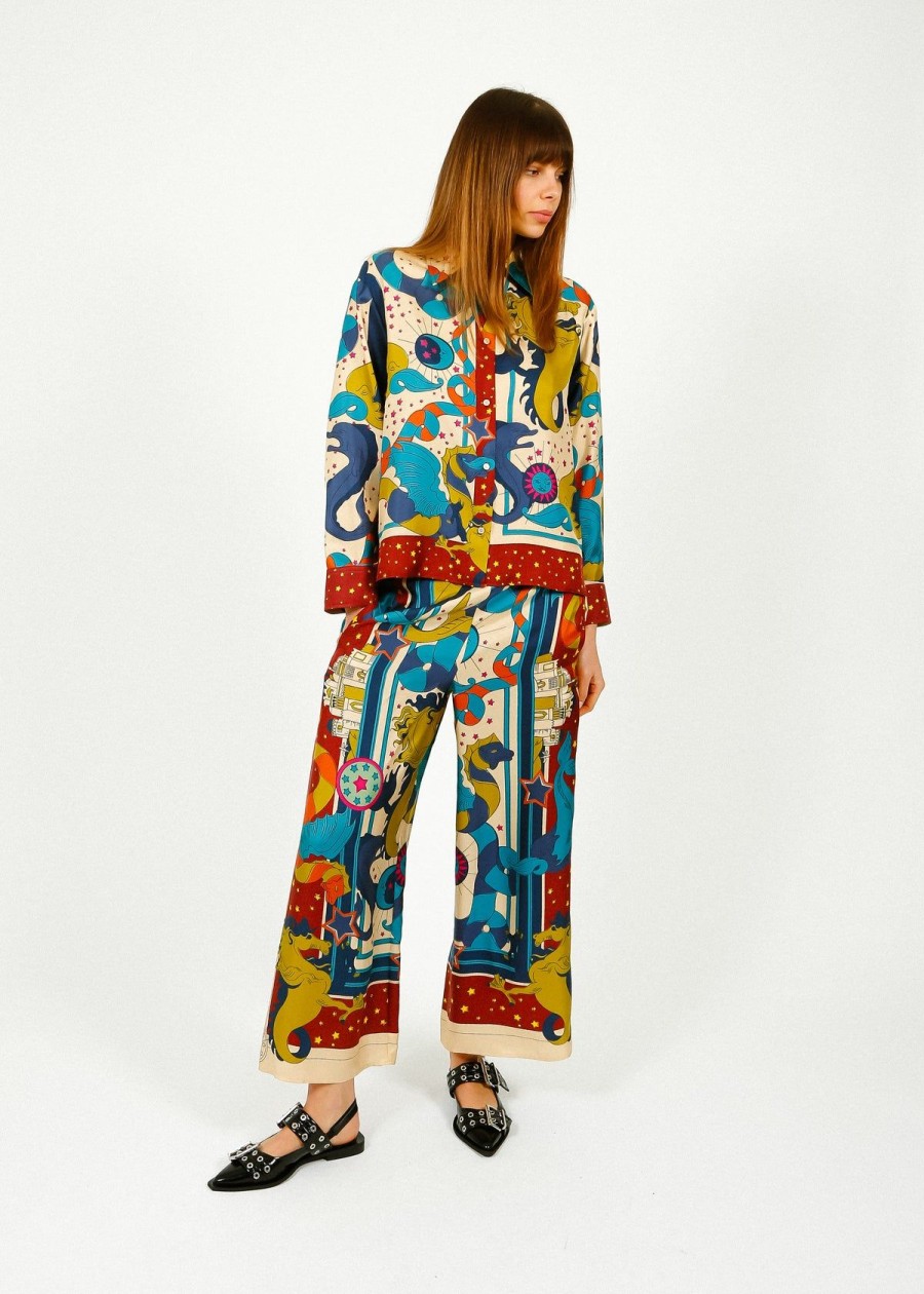 Women Weekend MaxMara Trousers | Mm Fano Printed Trousers In Foulard Fantasy