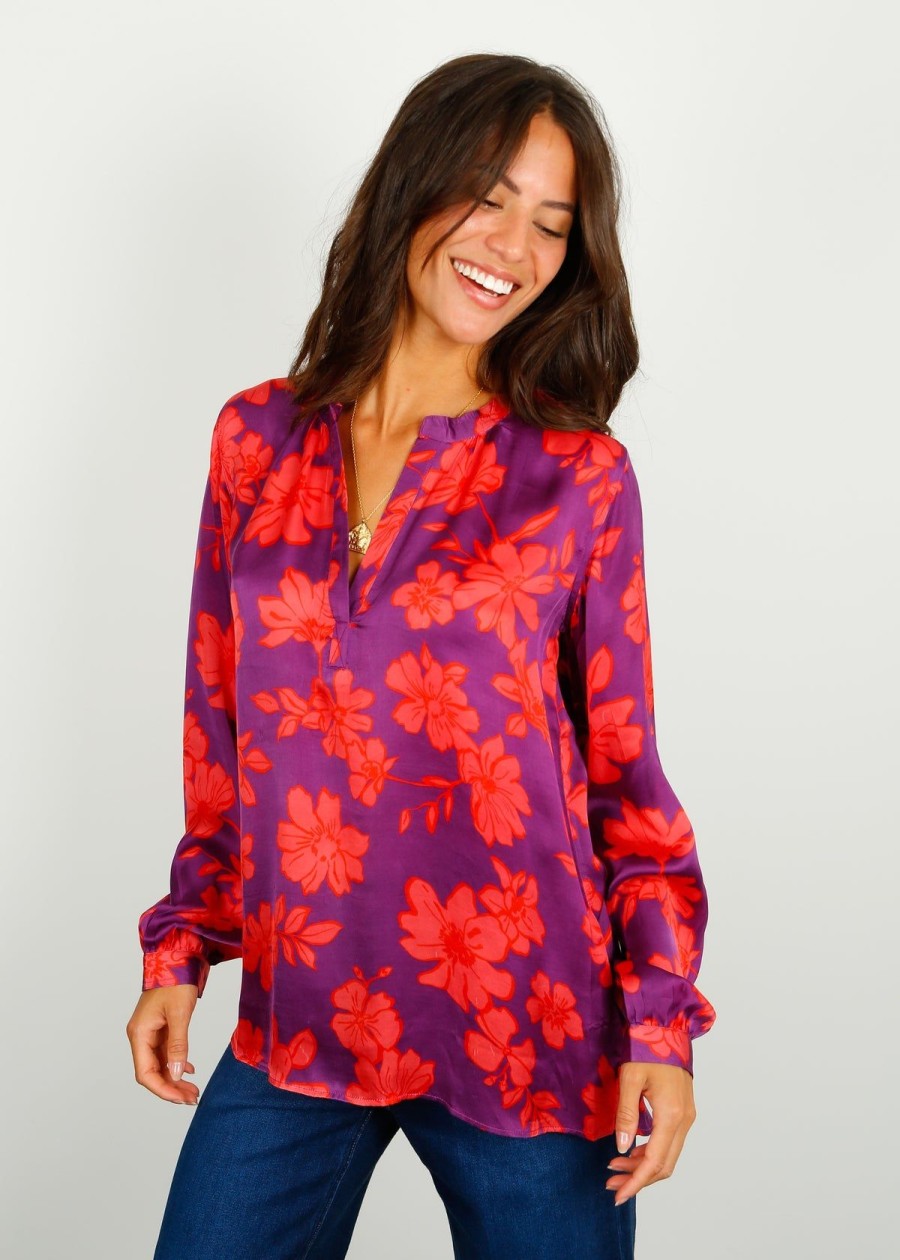 Women Primrose Park London Tops | Ppl Sandy Open Shirt In Sketch Floral 05 Coral