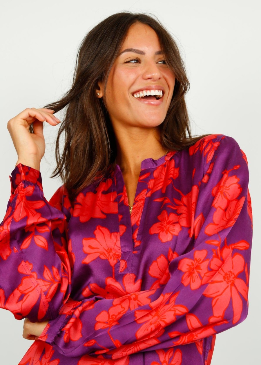 Women Primrose Park London Tops | Ppl Sandy Open Shirt In Sketch Floral 05 Coral