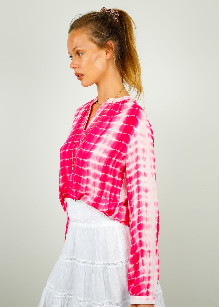 Women Primrose Park London Tops | Ppl Sandy Open Shirt In Tie Dye Fandango Pink
