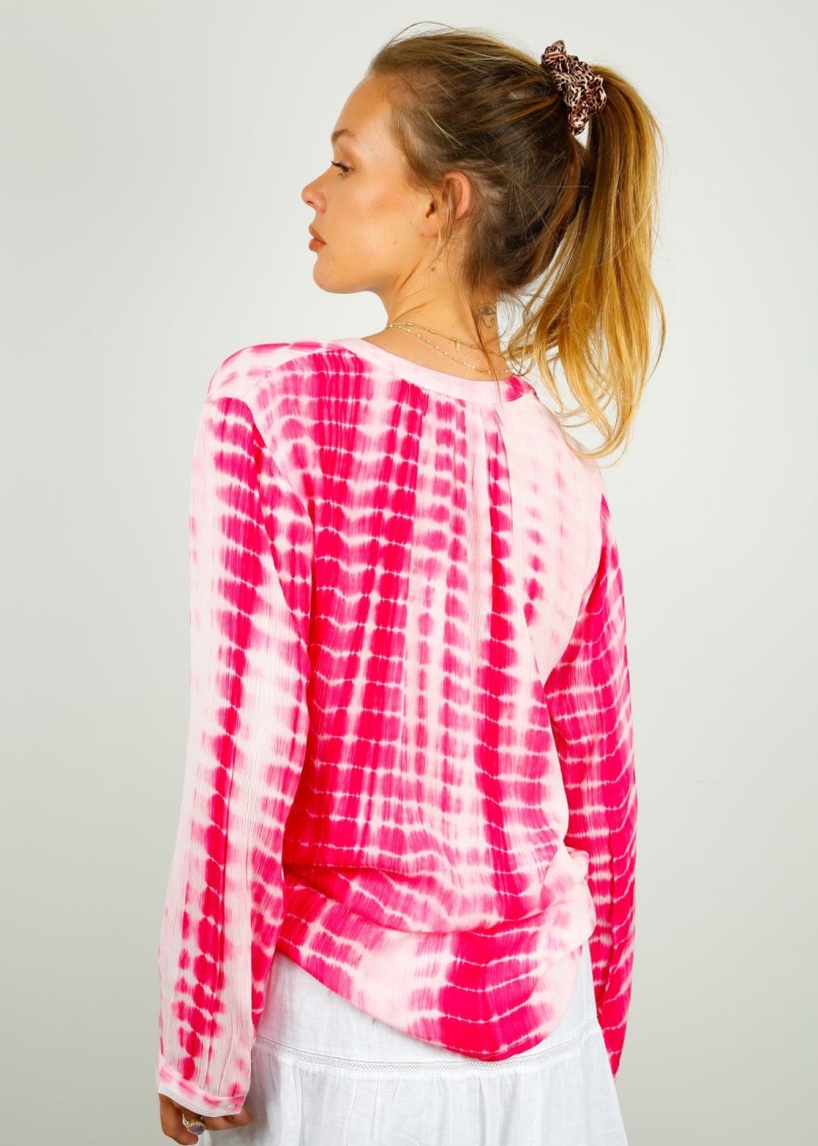 Women Primrose Park London Tops | Ppl Sandy Open Shirt In Tie Dye Fandango Pink