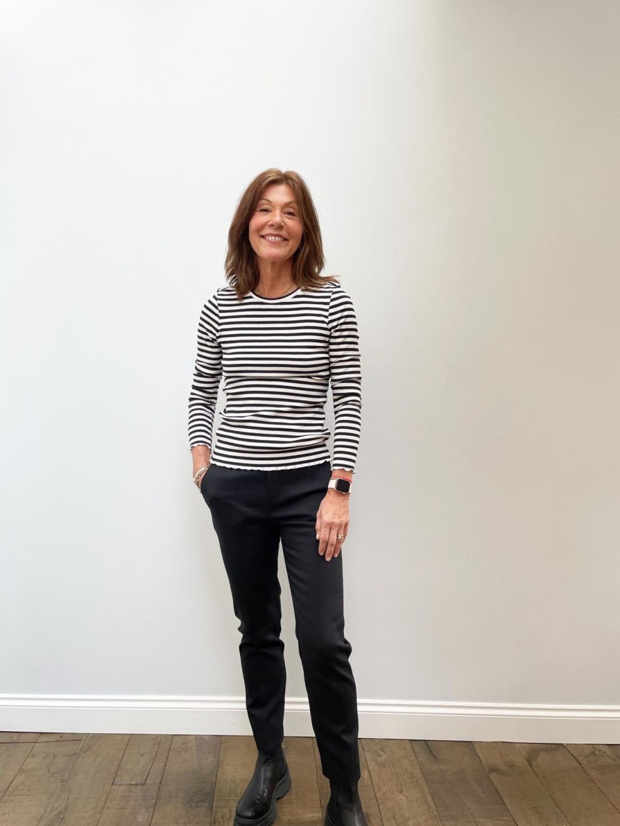 Women Selected Femme Loungewear | Slf Anna Ls Stripe Crew In Black, White