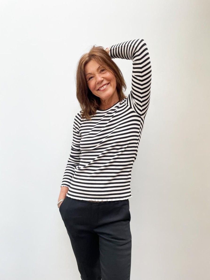 Women Selected Femme Loungewear | Slf Anna Ls Stripe Crew In Black, White