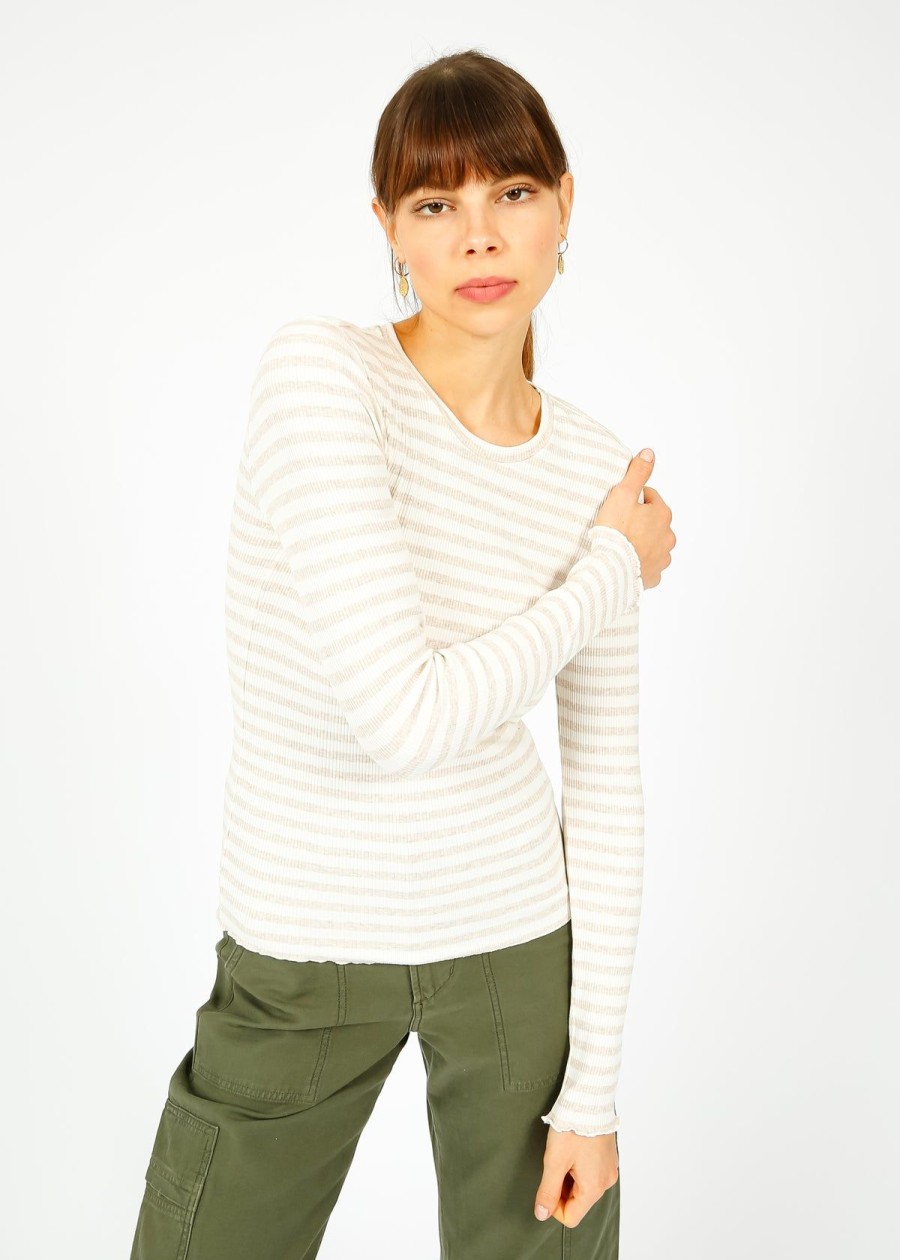 Women Selected Femme Tops | Slf Anna Ls Stripe Crew In Oatmeal