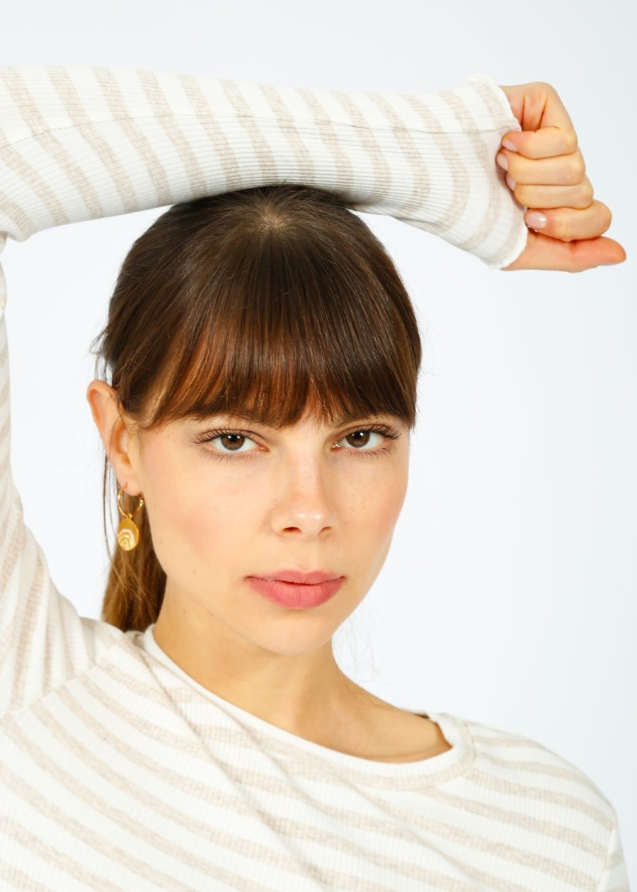 Women Selected Femme Tops | Slf Anna Ls Stripe Crew In Oatmeal