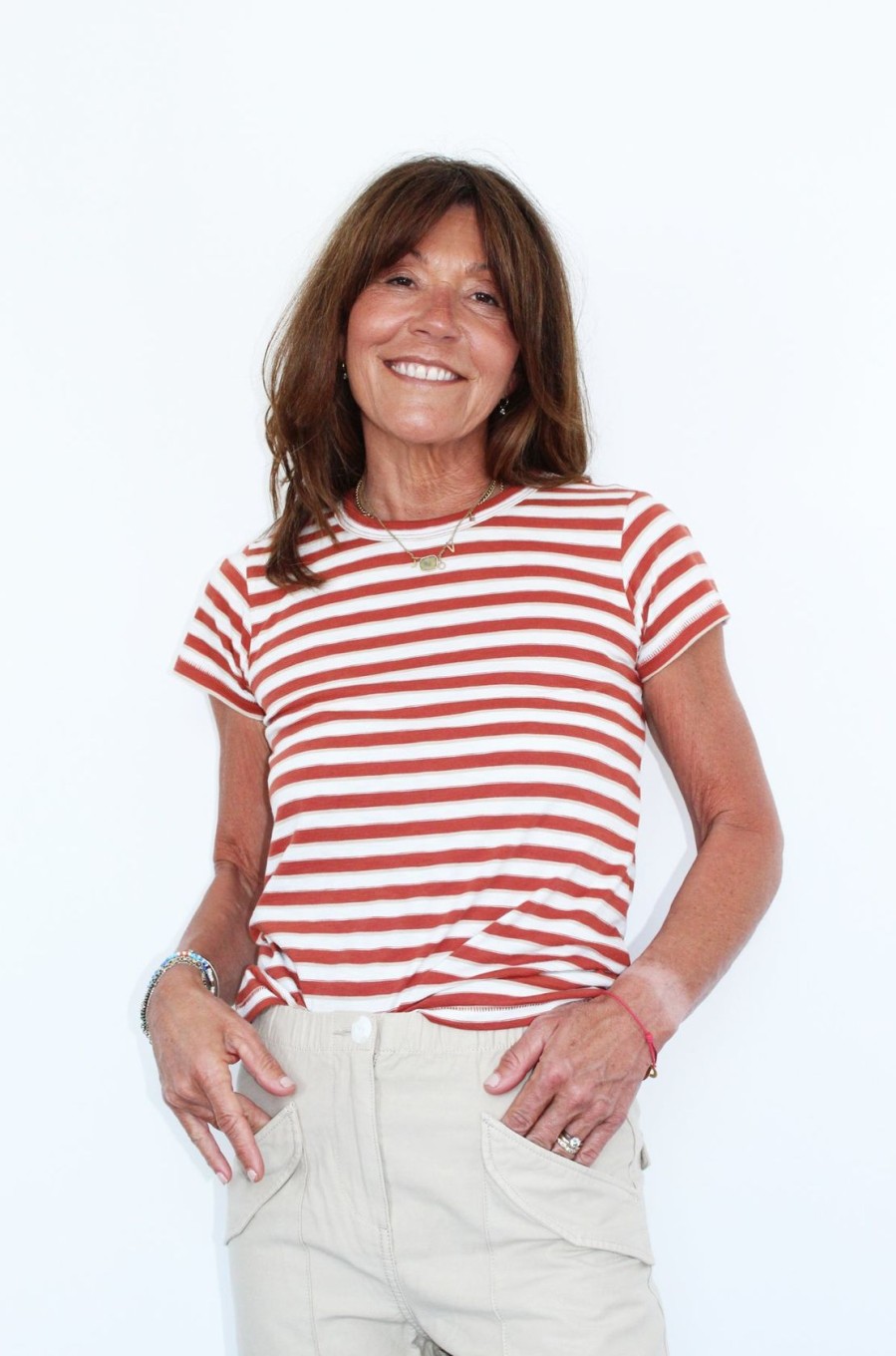 Women Rag & Bone Loungewear | R&B The Slub Striped Tee In Redmulti