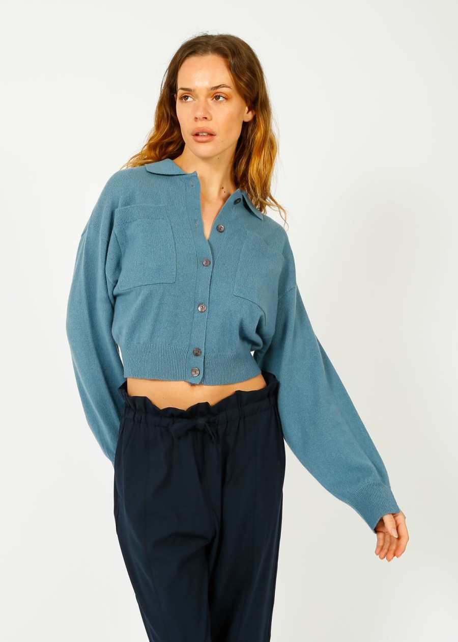 Women Crush Cashmere Knitwear | Crush Alba Bomber Jacket In Denim