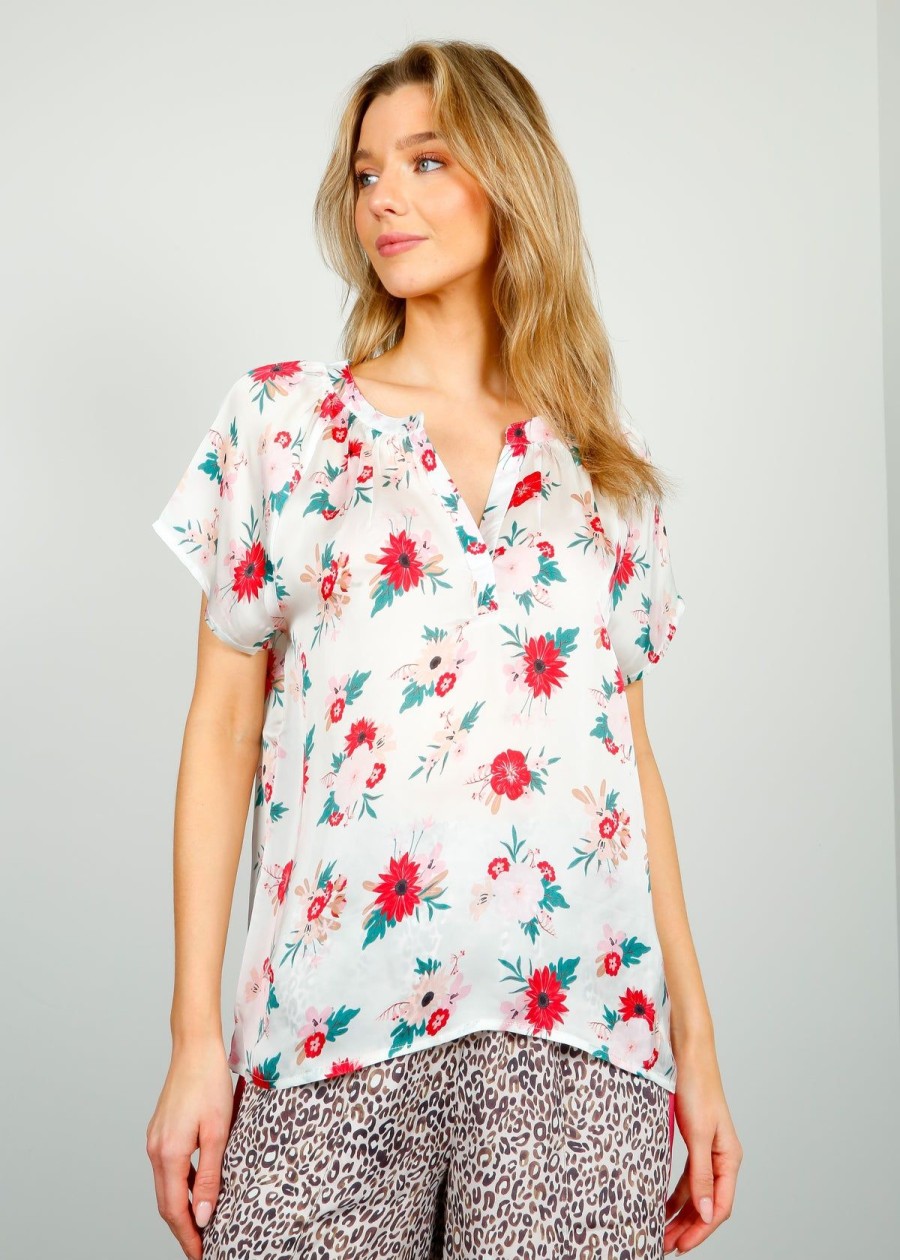 Women Primrose Park London Tops | Ppl Jack Open Tee Blooms 03 White