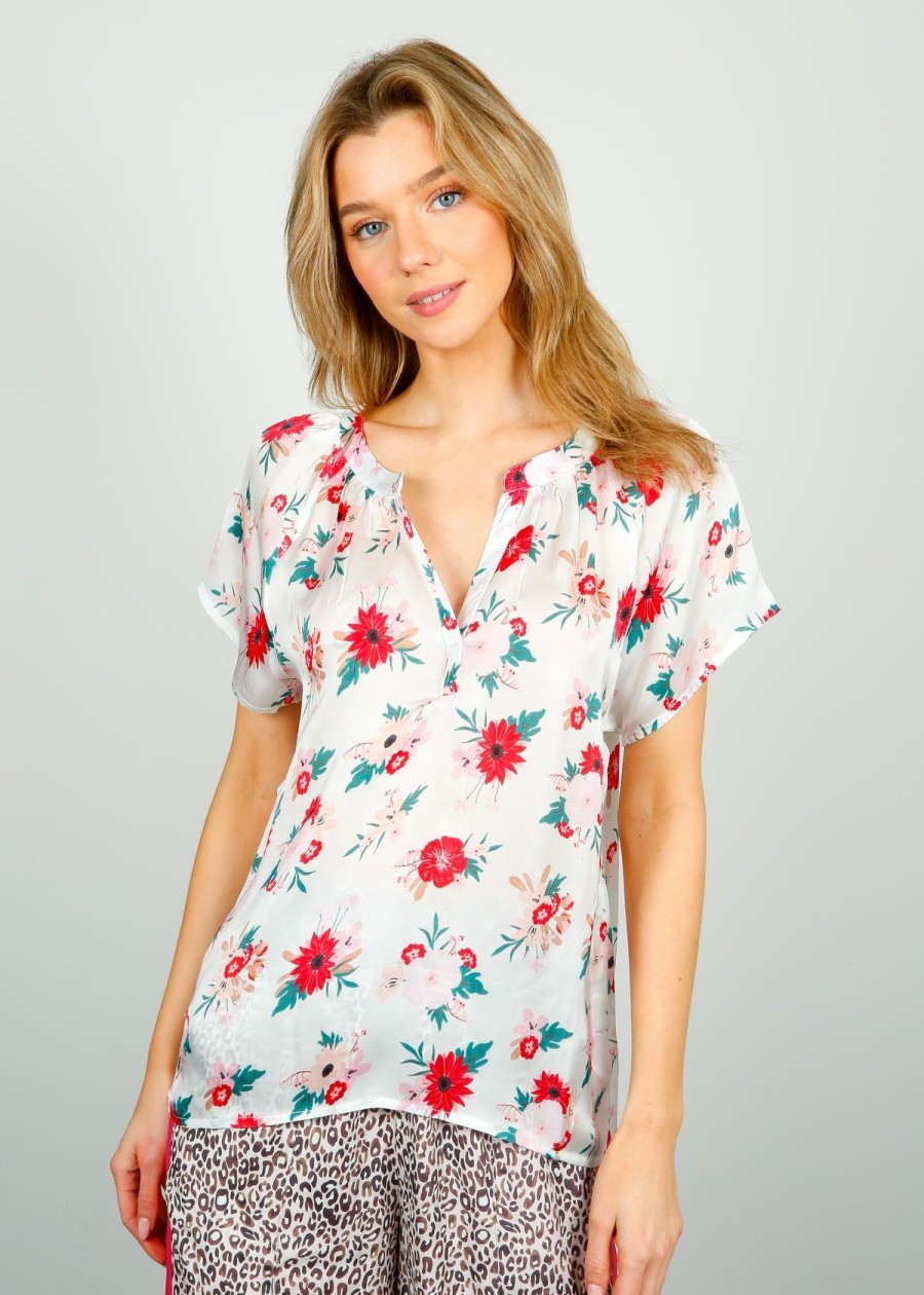 Women Primrose Park London Tops | Ppl Jack Open Tee Blooms 03 White