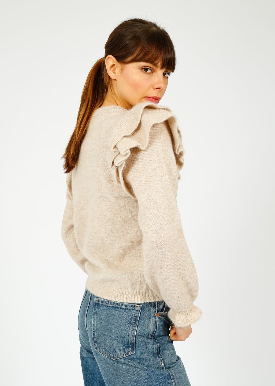 Women Selected Femme Knitwear | Slf Lulu Knit With Shoulder Frill In Birch