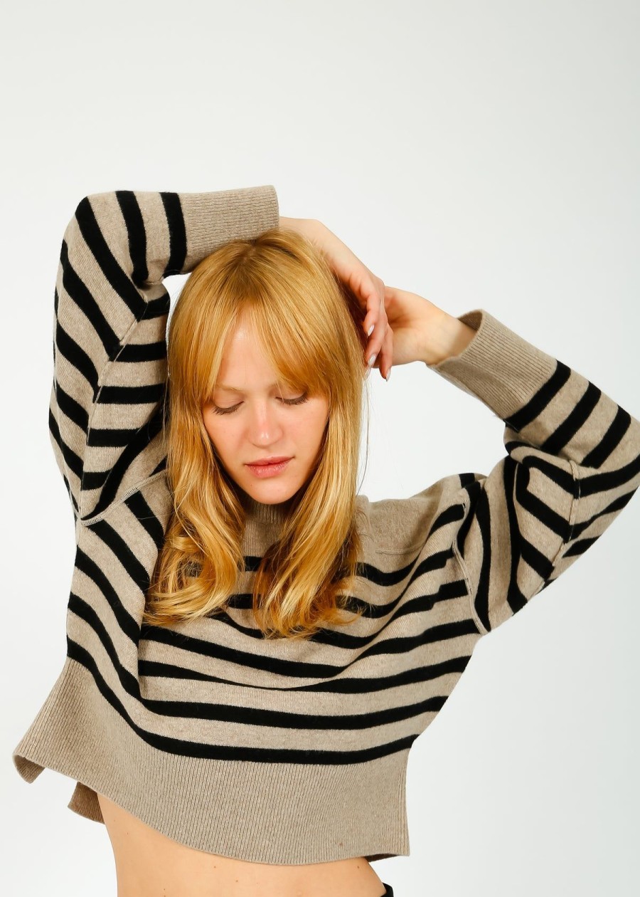 Women Rag & Bone Knitwear | R&B Bridget Stripe Crew In Oatmeal Chine