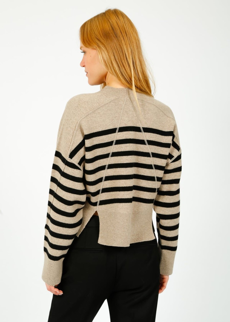Women Rag & Bone Knitwear | R&B Bridget Stripe Crew In Oatmeal Chine