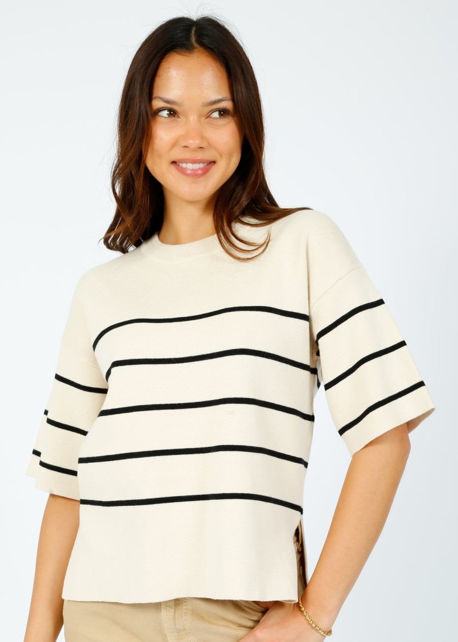 Women Selected Femme Knitwear | Slf Liva Knit Stripe Tee In Birch, Black