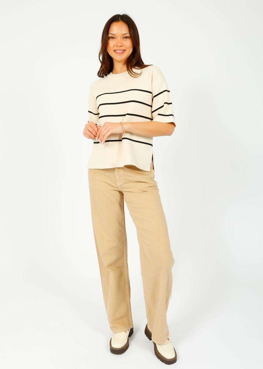 Women Selected Femme Knitwear | Slf Liva Knit Stripe Tee In Birch, Black