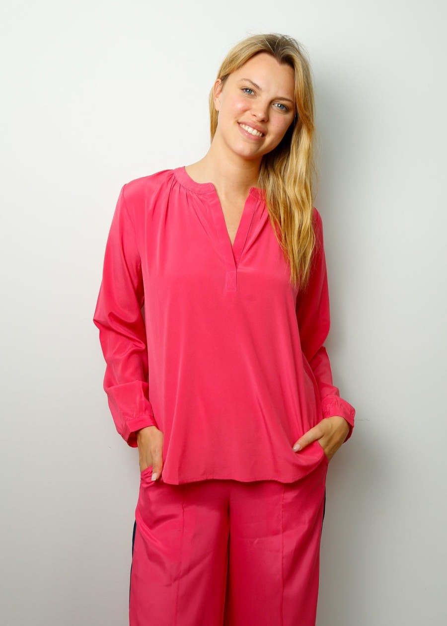 Women Primrose Park London Tops | Ppl Sandy Silk Shirt In Hot Pink