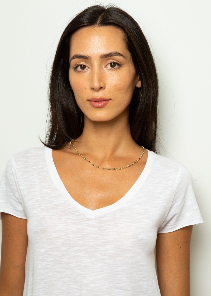 Women Habaha Jewellery | Habaha Anais Multi Beaded Necklace With Pearl In Green Mix