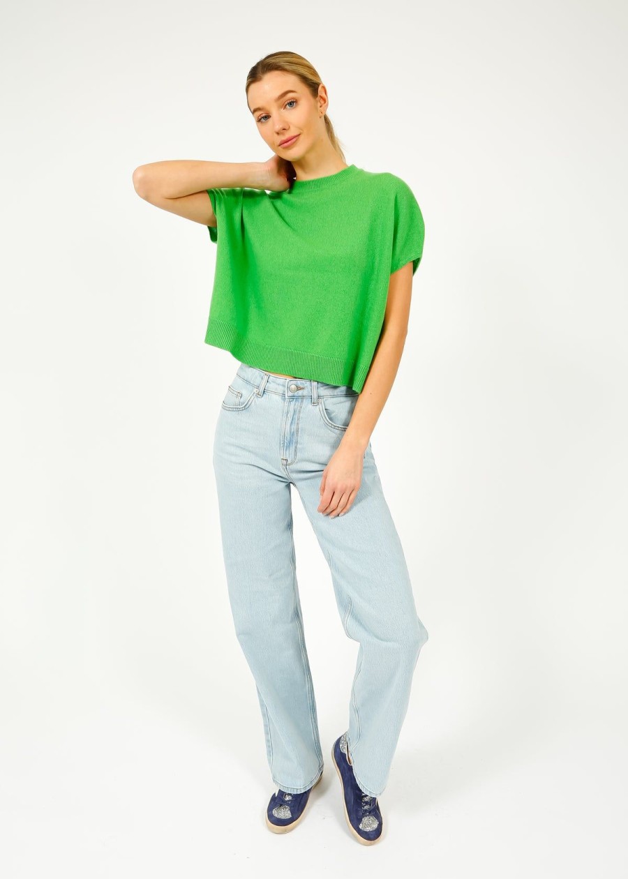 Women VK Cashmere Knitwear | Vk Imogen Boxy Crop In Kelly Green