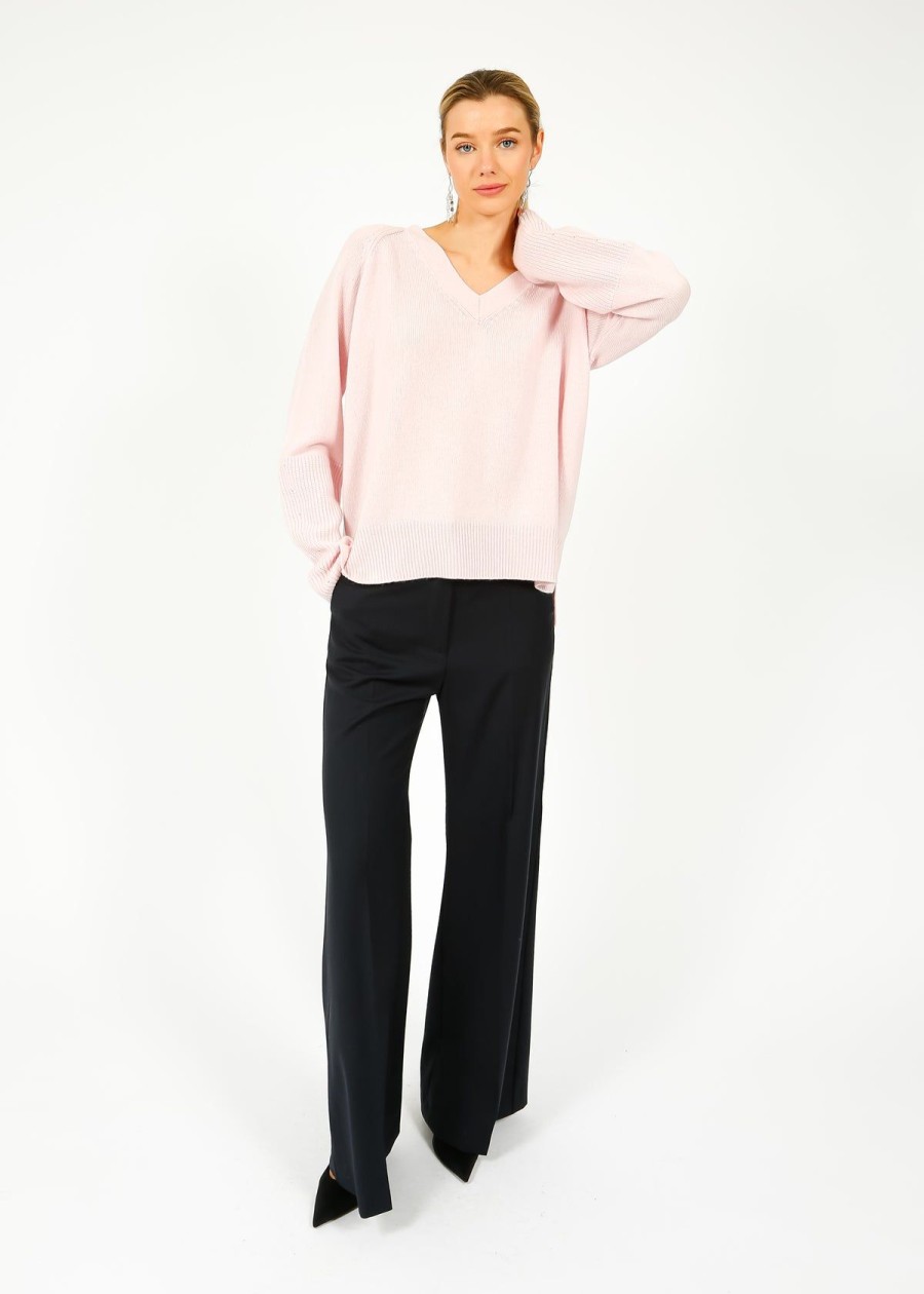 Women VK Cashmere Knitwear | Vk Ava V Neck Knit In Worship Pink