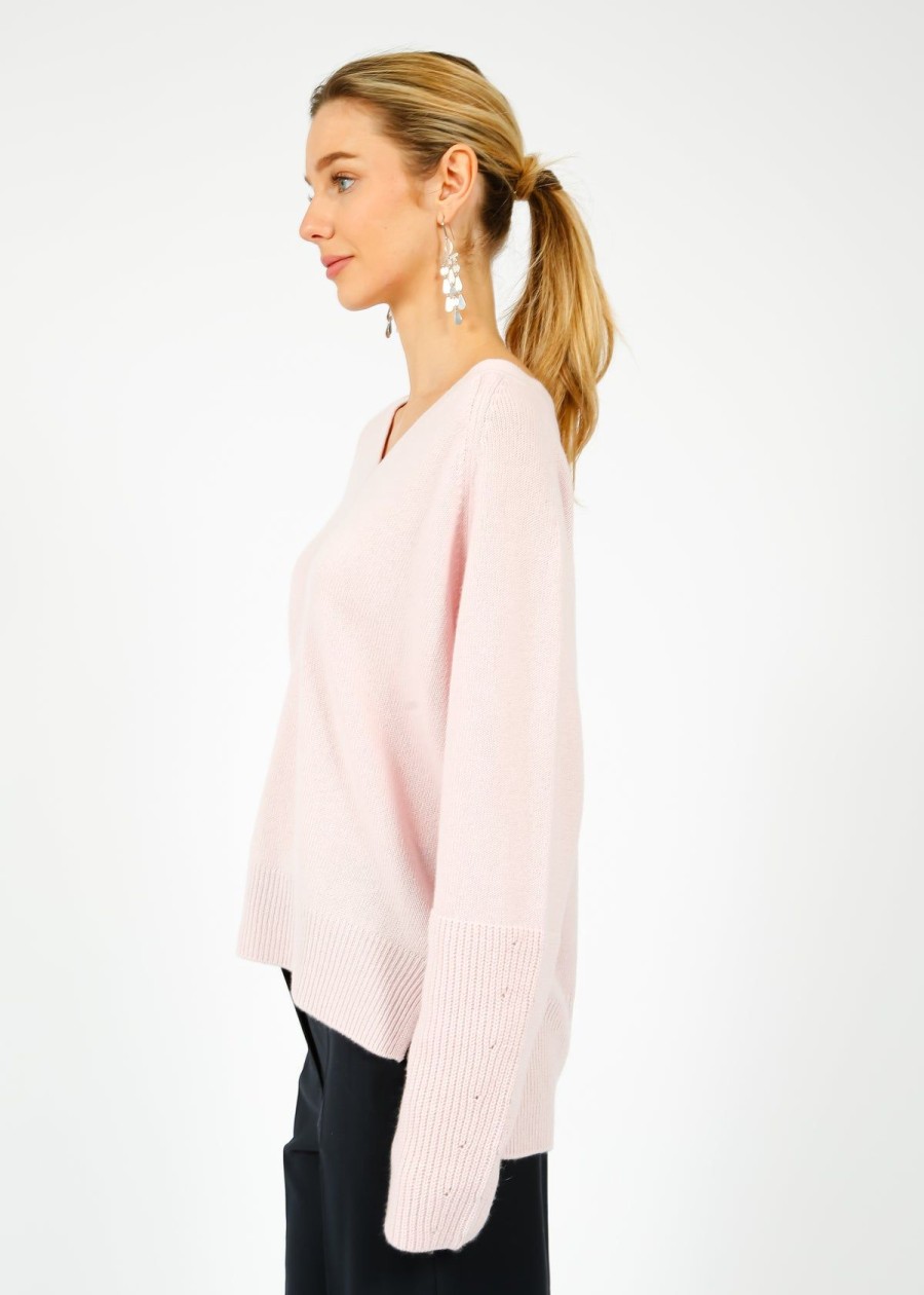 Women VK Cashmere Knitwear | Vk Ava V Neck Knit In Worship Pink